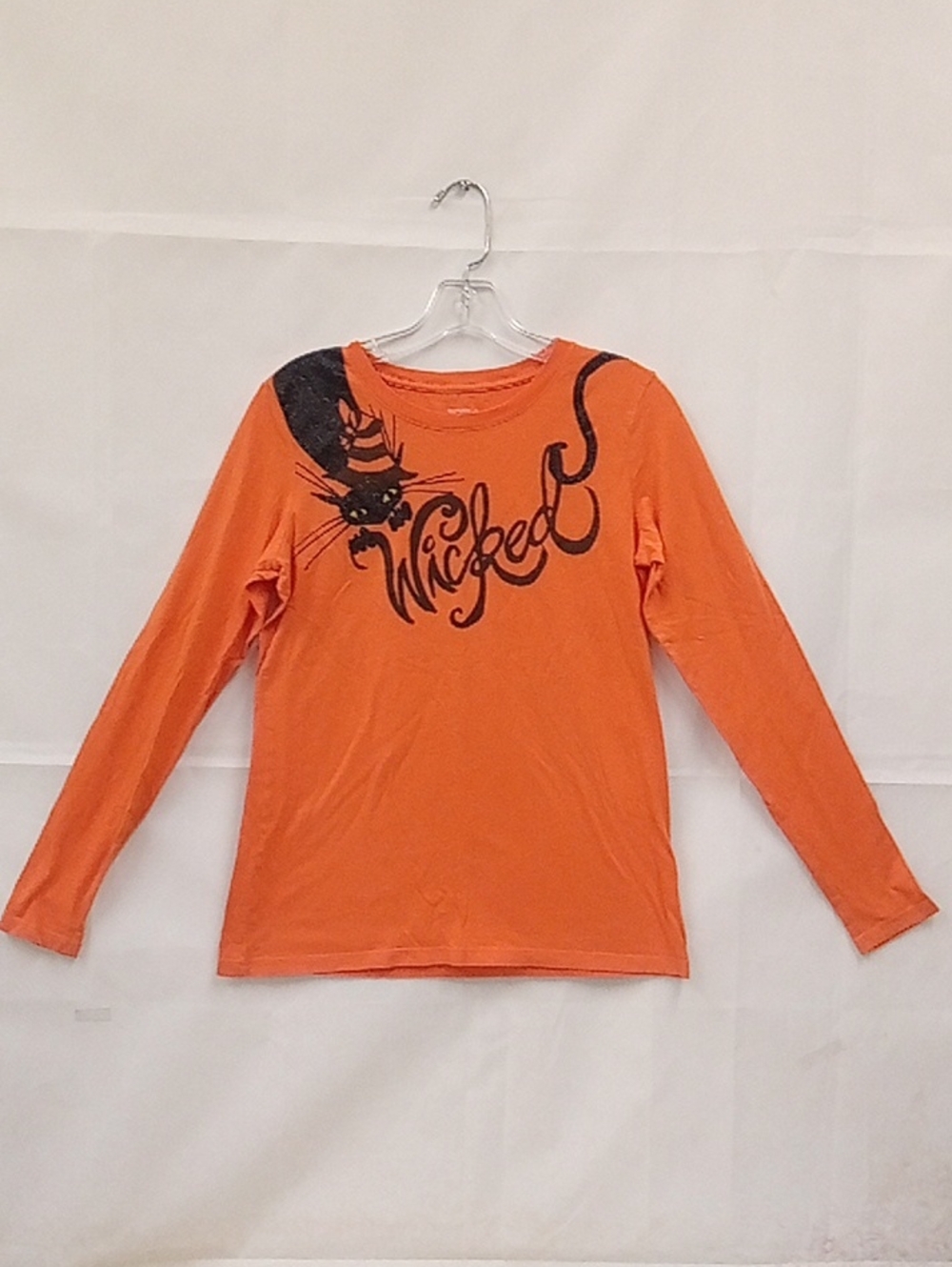 Old Navy Orange Long-Sleeve Tee with Black Cat & 'Wicked' Graphic 5114B